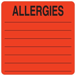 Tabbies Pre-Printed Label Allergy Alert Allergies: Red 2-1/2 X 2-1/2 Inch - UL926