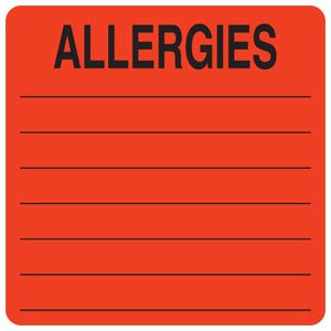 Tabbies - Pre-Printed Label Allergy Alert Red Allergies: Black Alert Label 2-1/2 X 2-1/2 Inch - UL926