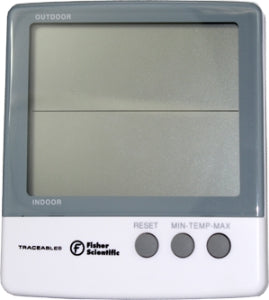 Fisher Scientific Fisher Scientific Traceable Digital Laboratory Thermometer Fahrenheit / Celsius 23° to 122°F (-5° to +50°C) Short Epoxy Sensor Desk / Wall Mount Battery Operated - 1507722