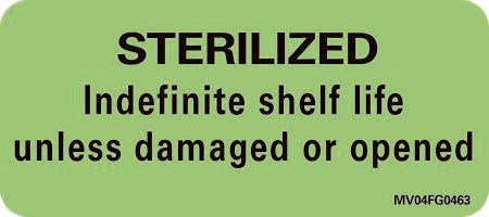 Barkley - Pre-Printed Label Advisory Label Green Paper Sterilized Indefinite Shelf Life Unless Damaged Or Opened Black Quality Control Label 1 X 2-1/4 Inch - MV04FG0463