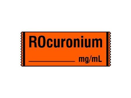Shamrock - Drug Label Anesthesia Label Rocuronium_mg/mL Fluorescent Red 1/2 X 1 Inch - SA-2214