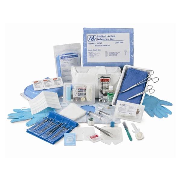 Medical Action Industries Tray Dressing Change Central Line With Gloves/Prep Site Prep Pad 2X2-1/4" Ltx Ea, 20 Ea/Ca - 61249