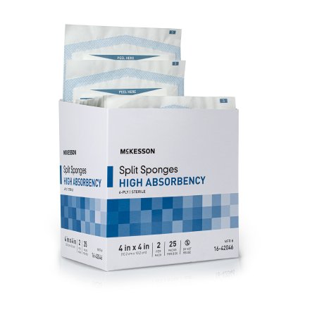 McKesson - I.V. / Drain Split Dressing Polyester / Rayon 4 X 4 Inch Sterile - 16-42046