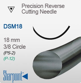 Surgical Specialties Surgical Specialties Suture with Needle Nonabsorbable Uncoated Clear Suture Monofilament Nylon Size 3-0 18 Inch Suture 1-Needle 19 mm Length 3/8 Circle Precision Reverse Cutting Needle - AA-2506N
