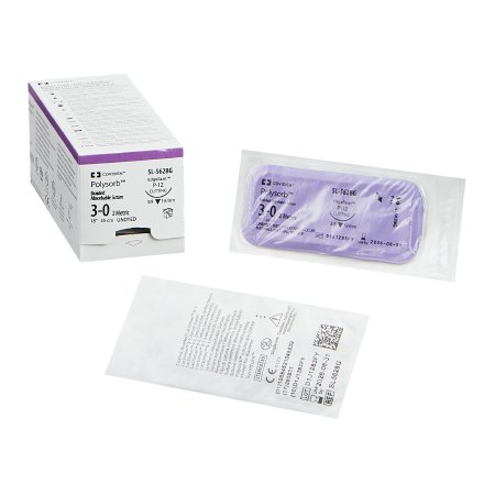 Polysorb - Suture with Needle Absorbable Coated Undyed Suture Braided Polyester Size 3 - 0 18 Inch Suture 1-Needle 19 mm Length 3/8 Circle Reverse Cutting Needle - SL-5628G