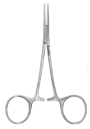Miltex MeisterHand Hemostatic Forceps Halsted-Mosquito 5 Inch Surgical Grade Stainless Steel (German) NonSterile Ratchet Lock Finger Ring Handle Curved Serrated Tips - H7-4