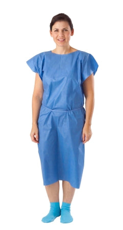 Medline - Patient Exam Gown One Size Fits Most Blue Disposable - NON27046