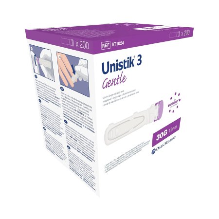 Unistik - Lancet Safetly Lancet Low Flow Needle 1.8 mm Depth 28 Gauge Push Button Activation - AT 1042