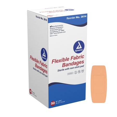 Dynarex - Adhesive Strip 2 X 4-1/2 Inch Fabric Rectangle Tan Sterile - 3614