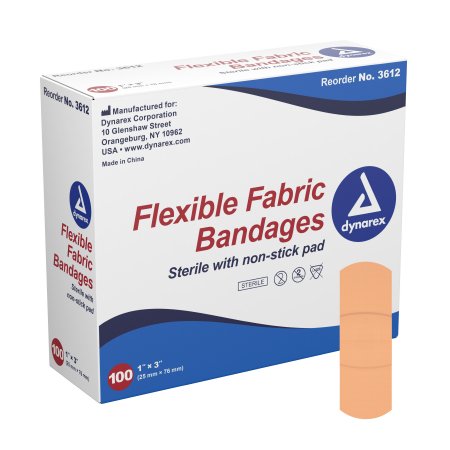 Dynarex - Adhesive Strip 1 X 3 Inch Fabric Rectangle Tan Sterile - 3612