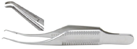Miltex Miltex Corneal Utility Forceps Troutman-Barraquer 3 Inch OR Grade Stainless Steel (German) NonSterile NonLocking Thumb Handle Angled Serrated Tips w/1 X 2 Teeth - 18-828