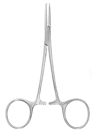 McKesson McKesson Argent Hemostatic Forceps Hartmann-Mosquito 3-1/2 Inch Surgical Grade Stainless Steel NonSterile Ratchet Lock Finger Ring Handle Curved - 43-1-421
