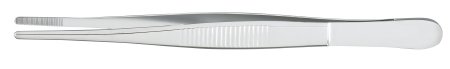 McKesson Argent - Dressing Forceps Von-Graefe 4-1/2 Inch Length Surgical Grade Stainless Steel NonSterile NonLocking Thumb Handle Straight Serrated Tips - 43-1-705