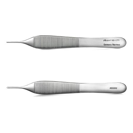 McKesson Argent - Dressing Forceps Adson 4-3/4 Inch Length Surgical Grade Stainless Steel NonSterile NonLocking Thumb Handle Straight Serrated Tips - 43-1-771