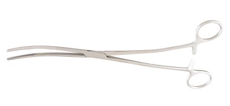 McKesson McKesson Dressing Forceps Bozeman 10-1/2 Inch Office Grade Stainless Steel NonSterile Ratchet Lock Finger Ring Handle Double Curved Serrated Tips - 43-2-374