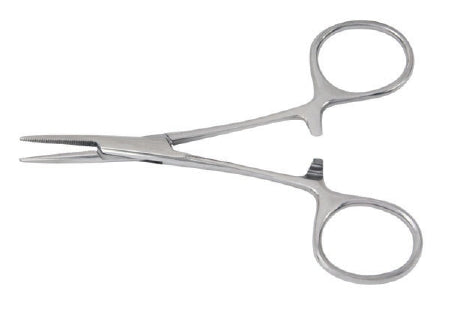 McKesson McKesson Hemostatic Forceps Hartmann-Mosquito 3-1/2 Inch Office Grade Stainless Steel NonSterile Ratchet Lock Finger Ring Handle Curved - 43-2-421