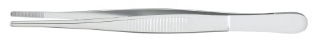 McKesson - Dressing Forceps 4-1/2 Inch Length Office Grade Stainless Steel NonSterile NonLocking Thumb Handle Serrated Tip - 43-2-705