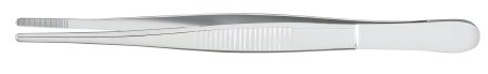 McKesson - Dressing Forceps Iris 5-1/2 Inch Length Office Grade Stainless Steel NonSterile NonLocking Thumb Handle Straight Serrated Tip - 43-2-727