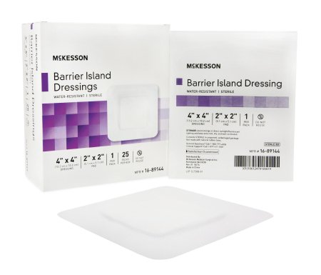 McKesson McKesson Composite Barrier Island Dressing Water Resistant 4 X 4 Inch Polypropylene / Rayon 2 X 2 Inch Pad Sterile - 16-89144