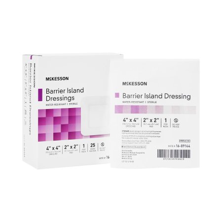 McKesson - Composite Barrier Island Dressing Water Resistant 4 X 4 Inch Polypropylene / Rayon 2 X 2 Inch Pad Sterile - 16-89144