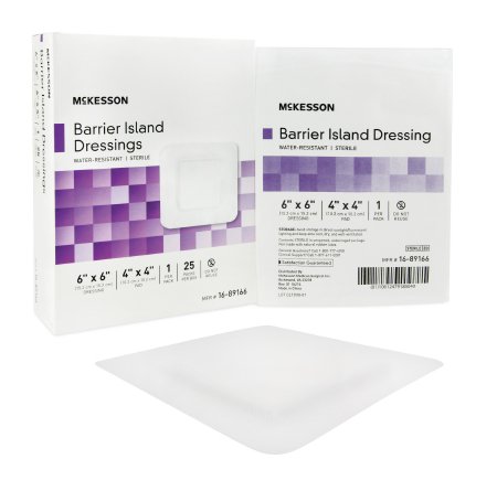 McKesson McKesson Composite Barrier Island Dressing Water Resistant 6 X 6 Inch Polypropylene / Rayon 4 X 4 Inch Pad Sterile - 16-89166