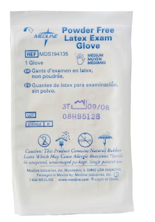 Medline - Exam Glove Large Sterile Single Latex Standard Cuff Length Fully Textured Beige Not Chemo Approved - MDS194136