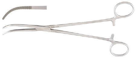Miltex - Hemostatic Forceps Rumel 9 Inch Length OR Grade German Stainless Steel NonSterile Ratchet Lock Finger Ring Handle Curved Serrated Tip - 25-782