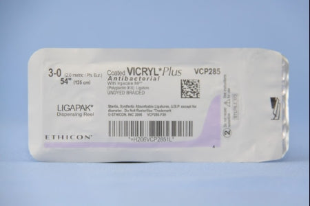 Coated Vicryl Plus - Antibacterial Suture without Needle Braided Polyglactin 910 with Irgacare MP Antibacterial Suture Absorbable Coated Size 3 - 0 54 Inch Suture - VCP285G