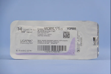Coated Vicryl Plus - Antibacterial Suture-Ligating Reel Braided Polyglactin 910 with Irgacare MP Antibacterial Suture Absorbable Coated Size 3 - 0 144 Inch Suture - VCP885G