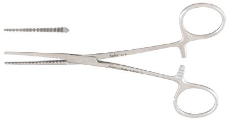 Miltex - Hemostatic Forceps Baby Pean 5-1/2 Inch Length OR Grade German Stainless Steel NonSterile Ratchet Lock Finger Ring Handle Straight Extra Delicate Serrated Tips - 7-110