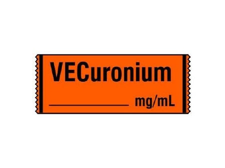 Shamrock Scientific Pre-Printed Label Anesthesia Label VECuronium / _____ mg / mL Fluorescent Red 1/2 X 500 Inch - SA-226