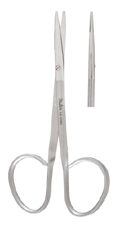 Miltex - Strabismus Scissors 4-1/4 Inch Length OR Grade German Stainless Steel NonSterile Ribbon Style Finger Ring Handle Curved Blade Blunt Tip / Blunt Tip - 18-1453