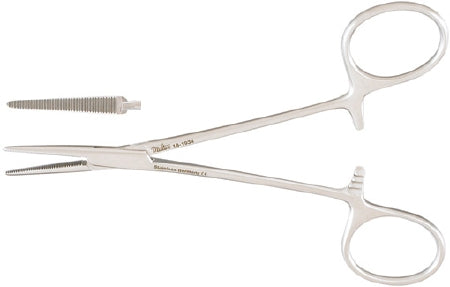 Miltex - Hemostatic Forceps Halsted-Mosquito 5 Inch Length Surgical Grade NonMagnetic Stainless Steel NonSterile Ratchet Lock Finger Ring Handle Straight Serrated Tips - 18-1934