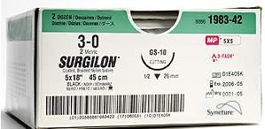 Covidien Surgilon Suture with Needle Nonabsorbable Coated White Suture Braided Nylon Size 3-0 18 Inch Suture 1-Needle 19 mm Length 3/8 Circle Reverse Cutting Needle - SBS1883G