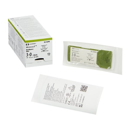 Monosof~Dermalon - Suture with Needle Nonabsorbable Uncoated Black Suture Monofilament Nylon Size 3 - 0 18 Inch Suture 1-Needle 19 mm Length 3/8 Circle Reverse Cutting Needle - SN-5669G