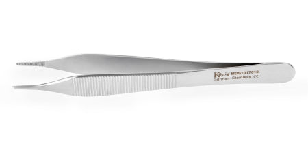 König - Dressing Forceps Adson 4-3/4 Inch Length Stainless Steel NonSterile NonLocking Thumb Handle Straight Serrated Tips - Medline - MDS1017012