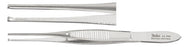 Miltex Miltex Tissue Forceps Iris 4 Inch OR Grade Stainless Steel (German) NonSterile NonLocking Thumb Handle Straight Serrated Tips w/1 X 2 Teeth - 18-786