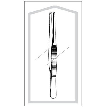 Econo - Tissue Forceps 5 Inch Length Floor Grade Pakistan Stainless Steel Sterile NonLocking Thumb Handle Straight Serrated Tips with 1 X 2 Teeth - 96-2578