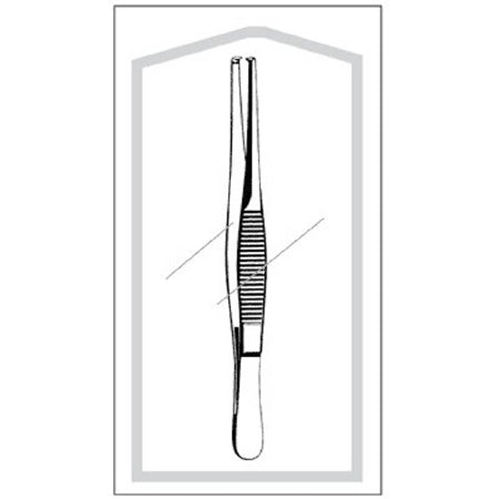 Sklar Econo Tissue Forceps 5 Inch Floor Grade Stainless Steel Sterile NonLocking Thumb Handle Straight Serrated Tips w/1 X 2 Teeth - 96-2579