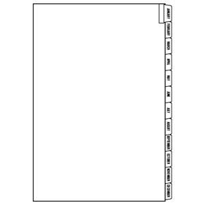 Tabbies Month Indexing Divider Sheets January - December, White - 8-1/2"W x 11"H - 1/2", - 68305