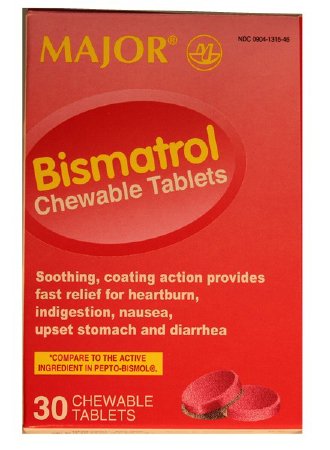 Major Pharmaceuticals Anti-Diarrheal Major 262 Mg Strength Chewable Tablet 30 Per Bottle - 904131546