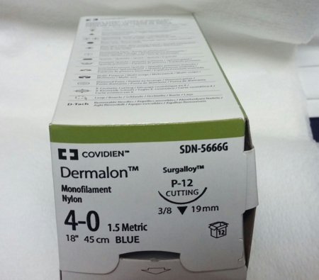 Monosof~Dermalon - Suture with Needle Nonabsorbable Uncoated Blue Suture Monofilament Nylon Size 4 - 0 18 Inch Suture 1-Needle 19 mm Length 3/8 Circle Reverse Cutting Needle - SDN-5666G