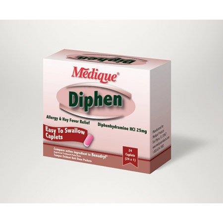 Medique Products Diphen Allergy Relief 25 mg Strength Caplet 24 per Box - 18464