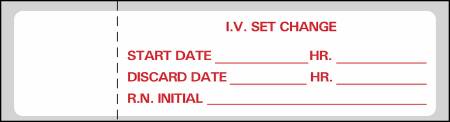 Precision Dynamics TimeMed Pre-Printed Label Timemed Instructional Label I.V. Set Change, Start Date- Hr., Discard Date-Hr., R.N. Initial White 3 X 3/4 Inch - N-240