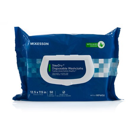 Mckesson Brand Personal Wipe Staydry Soft Pack Aloe / Vitamin E Scented 50 Count - WPW50