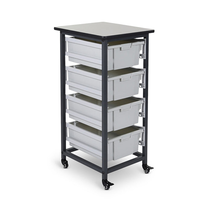 US Plastic Corp. Single Row Luxor Mobile Bin Storage Unit with Bins