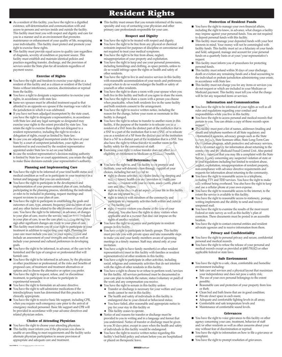 Briggs Corporation Wall Chart Resident Rights 22-1/2 X 28-1/2 Inch Manila Cardstock - 6705R-16