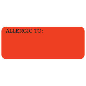 Tabbies Allergy Labels, "Allergic To" Fluorescent Red - 2-1/4"W x 7/8"H, 420  per Roll - UL808