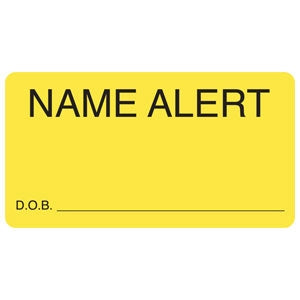 Tabbies Pre-Printed Label Advisory Label Name Alert / D.O.B.____________ Yellow 1-3/4 X 3-1/4 Inch - AP3410