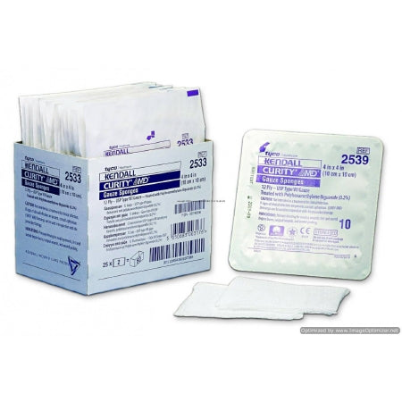 Cardinal Curity AMD USP Type VII Antimicrobial Gauze Sponge Gauze 12-Ply 4 X 4 Inch Square Sterile - 2539-